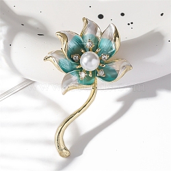 Lutos Enamel Pins, with ABS Imitation Pearl, Zinc Alloy Rhinestone Brooches for Backpack Clothes, Turquoise, 55x35mm(PW-WGEB2E2-02)