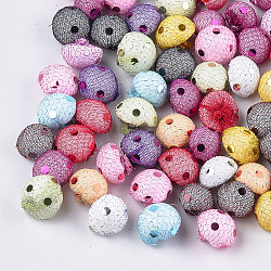 Polyester Cloth Fabric Covered Foam Beads, with Sequins/Paillette, No Hole/Undrilled, Half Round/Dome, Mixed Color, 17~18x13~15mm(KY-T007-06)