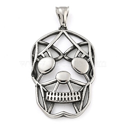 Halloween 304 Stainless Steel Pendants, Skull Charm, Antique Silver, 46x30x4.5mm, Hole: 3x8mm(STAS-B057-02AS)