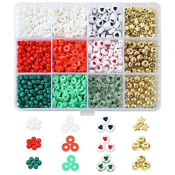 Christmas DIY Acrylic & CCB Plastic & Polymer Clay & Glass Beads Bracelets Jewelry Making Kits, Mixed Color, 4~7x0.8~7x0.8~5mm, Hole: 1~2mm