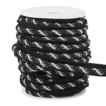 WADORN 1 Bundle Polyester Twist Lip Cord Trim, Upholstery Trim Edge Sewing Piping Cord for Curtain Sofa Decoration, Black, 17mm, about 13.67 yards(12.5m)/bundle