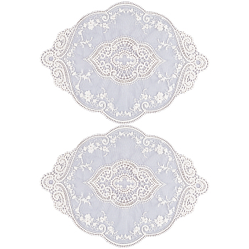 Polyester Lace Embroidery Table Mats, Oval with Flower Pattern, Placemats for Dining Table Decoration, Navajo White, 450x315x1.2mm