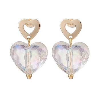Transparent Acrylic Heart Dangle Stud Earrings, 201 Stainless Steel Drop Earrings with 316 Stainless Steel Pins for Women, Golden, 30mm, Pin: 0.6mm