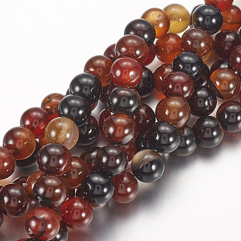 Natural Agate Beads Strands, Dyed, Round, Dark Red, 10mm, Hole: 1mm