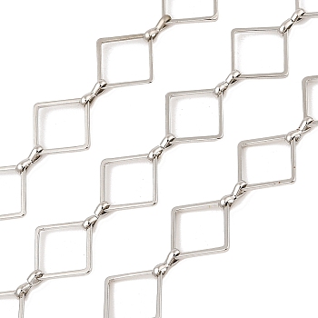 Rack Plating Rhombus Brass Link Chains, Cadmium Free & Lead Free, Long-Lasting Plated, Soldered, Platinum, 16x16x1mm