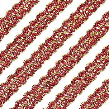 12M Metallic Polyester Braided Lace Trim Ribbons, DIY Crafts, for Curtain, Clothing, Sofa Decoration, Wave Pattern, Brown, 5/8 inch(15mm), about 13.12 Yards(12m)/Card