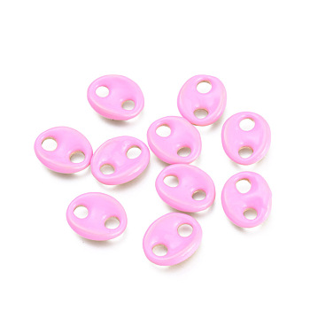 Brass Links Connectors, with Enamel, Long-Lasting Plated, Cadmium Free & Lead Free & Nickel Free, Coffee Bean/Oval, Golden, Pearl Pink, 12x10x2.5mm, Hole: 3mm