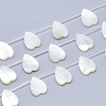 Natural White Shell Mother of Pearl Shell Charms, Heart, Creamy White, 12.5x9x2.5mm, Hole: 0.5mm