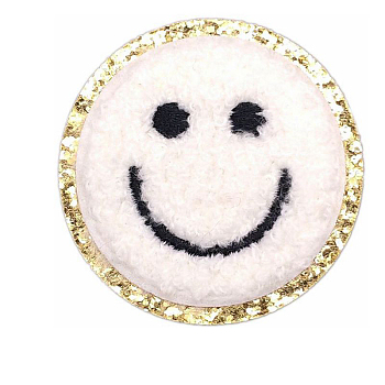 Flat Round with Smiling Face Computerized Towel Embroidery Cloth Iron on/Sew on Patches, Chenille Appliques, Costume Accessories, Snow, 50mm