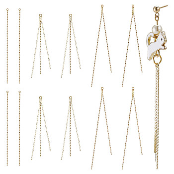 12Pcs 3 Style Brass Chain Tassel Big Pendants, Long-Lasting Plated, Real 18K Gold Plated, 60~77x0.8~3x0.5~1mm, Hole: 1~1.8mm, 4pcs/style