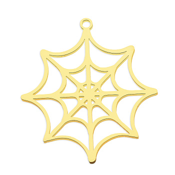 201 Stainless Steel Pendants, Laser Cut, Vacuum Plating, Spider Web, Golden, 32x30x1mm, Hole: 1.6mm
