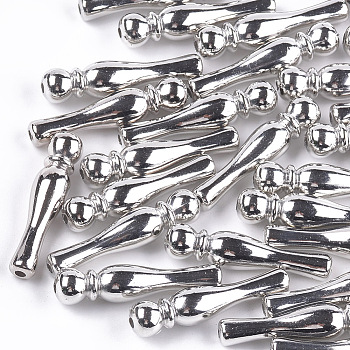 Plating Acrylic Beads, Silver, 36x8mm, Hole: 2mm, about 600pcs/500g