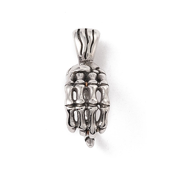 304 Stainless Steel Pendants, Skeleton Hands, Antique Silver, 31.5x11x17.5mm, Hole: 8x4mm