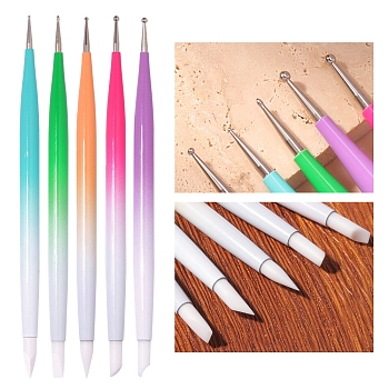 Silicone Trenchant Pen Manicure Tools, Mixed Color, 13.8cm, 5pcs/set