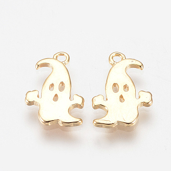 Brass Charms, Nickel Free, Real 18K Gold Plated, Ghost, 12x8x1mm, Hole: 1mm
