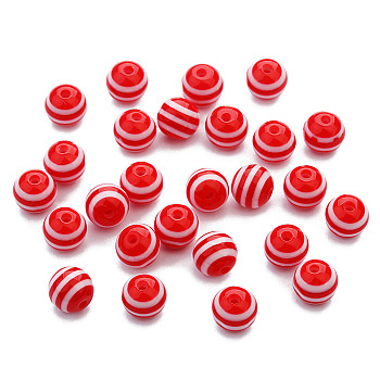 Stripe Resin Beads, Round, Red, 20mm, Hole: 3mm