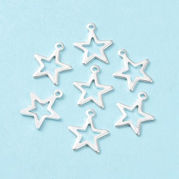 304 Stainless Steel Charms, Star, Silver, 14.5x12.5x0.7mm, Hole: 1.4mm