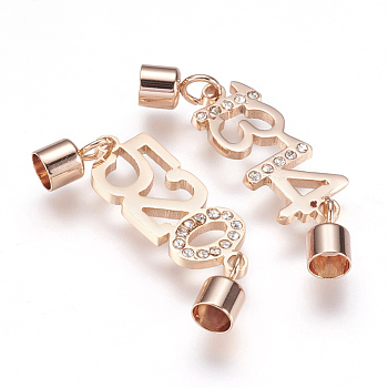 304 Stainless Steel Cord Ends, End Caps, with Rhinestone Links, Number, Rose Gold, 33mm, Hole: 3.5mm, Cord End: 8x4mm
