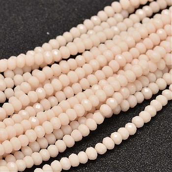 Faceted Rondelle Glass Beads Strands, Blanched Almond, 3.5x2.5~3mm, Hole: 0.8mm, about 113~115pcs/strand, 32~33cm