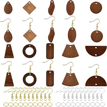 DIY Earring Making, with Walnut Wood Pendants and Links connectors, with Brass Open Jump Rings and Earring Hooks, Saddle Brown, Pendants: 40pcs/box