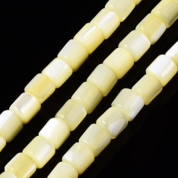 Natural Trochid Shell/Trochus Shell Bead Strands, Dyed, Column, Yellow, 3.5x3.5mm, Hole: 1mm, about 111~117pcs/strand, 15.35 inch~15.94 inch(39~40.5cm)