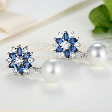 Platinum Plated Brass Flower Cubic Zirconia Stud Earrings(EJEW-FF0002-08A)-3