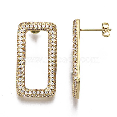 Brass Micro Pave Clear Cubic Zirconia Stud Earrings(EJEW-T046-13G-NF)-3