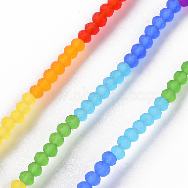 Brins de perles de verre dépoli couleur arc-en-ciel 7 couleurs(FGLA-T002-02A)-2