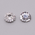 Glass Links, Sew on Rhinestone, Flat Round, Crystal, 12.5x12x6.5~7mm, Hole: 1.4mm(RGLA-WH0007-02)