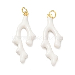 Brass Enamel Pendants, Coral Charms, Rack Plating, Long-Lasting Plated, Lead Free & Cadmium Free, Golden, White, 33.5x13.5x3mm, Hole: 3.5mm(KK-CBAD360-14G-04)