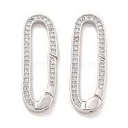 Rack Plating Brass Micro Pave CLear Cubic Zirconia  Spring Gate Clasps,Long-Lasting Plated, Lead Free & Cadmium Free, Oval, Platinum, 27x9x3mm(KK-Q814-13P)