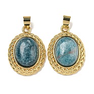 Natural Apatite Oval Pendants, Rack Plating Brass Gems Charms, Golden, 27.5x19.5x8mm, Hole: 5x4mm(G-B079-02G-06)