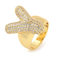 Brass Micro Pave Clear Cubic Zirconia Letter Open Cuff Ring for Women, Real 18K Gold Plated, Letter Y, 23.5x19.5mm, Inner Diameter: 21mm(RJEW-M173-01G-Y)
