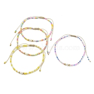 Natural Pearl & Seed & Brass Braided Bead Bracelets, Adjustable Bracelet, Mixed Color, Inner Diameter: 2-1/8~3-1/2 inch(5.5~9cm)(BJEW-JB09614)
