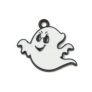 Halloween Theme Alloy Enamel Pendants, Black, Ghost Charm, White, 19.5x23x1mm, Hole: 1.8mm(ENAM-I060-11D)