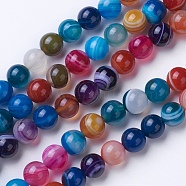 Natural Grade A Striped Agate/Banded Agate Beads Strands, Dyed & Heated, Round, Mixed Color, 12mm, Hole: 1.2mm, about 38pcs/strand, 14.9 inch(38cm)(G-E479-04-12mm)