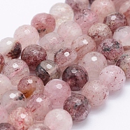 Natural Strawberry Quartz Beads Strands, Faceted Round, 8mm, Hole: 1mm, about 48pcs/strand, 15.5 inch(39.5cm)(G-J373-18-8mm)