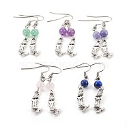 Natural Mixed Stone Dangle Earrings, with Alloy and 304 Stainless Steel Earring Hooks, Mermaid, Antique Silver & Stainless Steel Color, 50.5mm, Pin: 0.7mm(EJEW-JE02887)