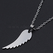 Non-Tarnish 201 Stainless Steel Pendant Necklaces, with Cable Chains and Lobster Claw Clasps, Wing, Stainless Steel Color, 17.7 inch(45cm), 1.5mm(NJEW-S105-JN536-45-1)