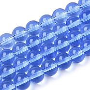 Transparent Glass Beads Strands, Round, Royal Blue, 8~8.5mm, Hole: 1.5mm, about 51~53pcs/strand, 14.96 inch~15.55 inch(38~39.7cm)(GLAA-T032-T8mm-04)