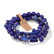 3Pcs Natural Lapis Lazuli Bead Bracelet  Sets for Men, 7-1/2 inch(19cm)(PW-WG3CBCD-17)