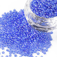 12/0 Grade A Round Glass Seed Beads, Transparent Colours Rainbow, Cornflower Blue, 2x1.5mm, Hole: 0.9mm, about 3300pcs/50g(X-SEED-Q010-F543)