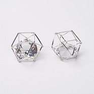 Brass Hollow Polygon Beads, with Floating Glass Beads Inside, Platinum, 13x13x17mm(KK-M092-D-P)