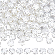 2 Strands ABS Plastic Imitation Pearl Beads Strands, Flat Round, Snow, 12x4.5mm, Hole: 1.2mm, about 90pcs/strand, 42.68 inch(108.4cm)(KY-SC0002-08)