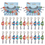 Polka Dot Elephant Alloy Enamel Pendant Locking Stitch Markers, Zinc Alloy Lobster Claw Clasps Stitch Marker, Mixed Color, 5.8cm, 6 color, 2pcs/color, 12pcs/set(HJEW-AB00130)