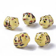 Handmade Porcelain Beads, Ornamental with Gold, Mouse, Gold, 13.5x17~18x12mm, Hole: 1.6mm(X-PORC-N004-84)