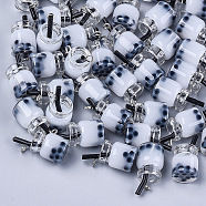 Glass Bottle Pendants, with Resin Inside and Iron Findings, Imitation Bubble Tea/Boba Milk Tea, WhiteSmoke, 20~25x11~14x11mm, Hole: 1.8mm(X-CRES-S359-01A)