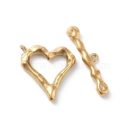 Ion Plating(IP) 304 Stainless Steel Toggle Clasps, Heart, Real 18K Gold Plated, 22x21x4mm, Hole: 1.6mm(STAS-A092-08A-G)