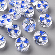 Transparent Enamel Acrylic Beads, Flat Round with Triangle, Royal Blue, 20x9mm, Hole: 3.5mm(TACR-S155-005A)