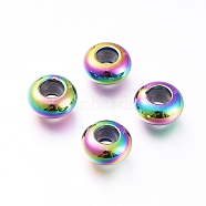 Vacuum Plating 202 Stainless Steel Beads, with Plastic, Slider Beads, Stopper Beads, Rondelle, Rainbow Color, 8x4mm, Hole: 2mm(X-STAS-F148-8mm-07M)